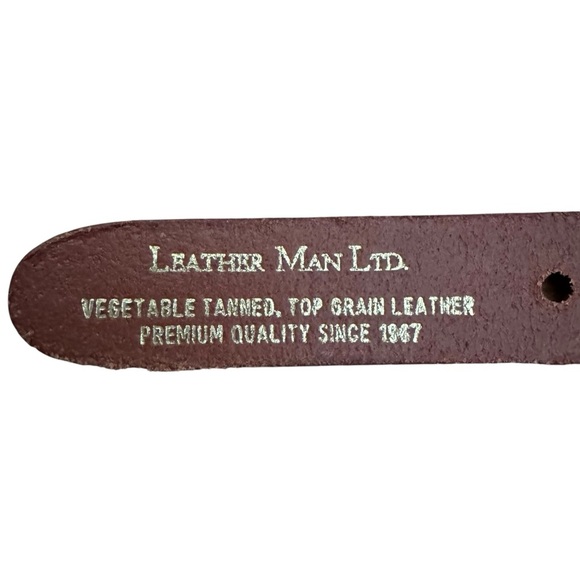 Leather Man Embroidered Lacrosse Belt Brass Buckle Leather Trim Navy Size 30 - Picture 2 of 10